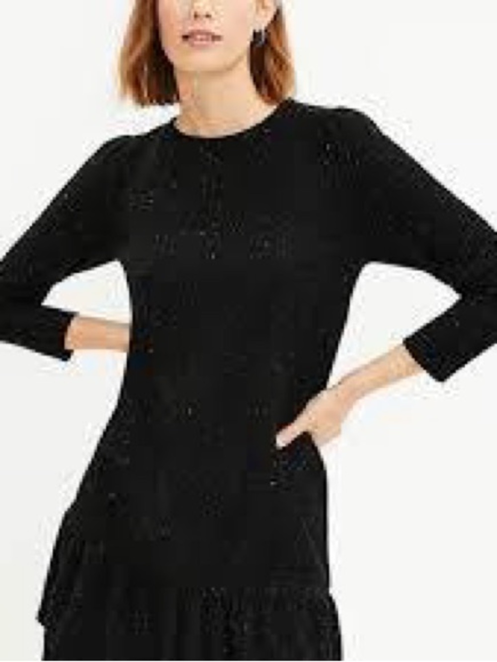 LOFT Ruffle Hem Black Speckled Ann Taylor Dress Winter Sweater